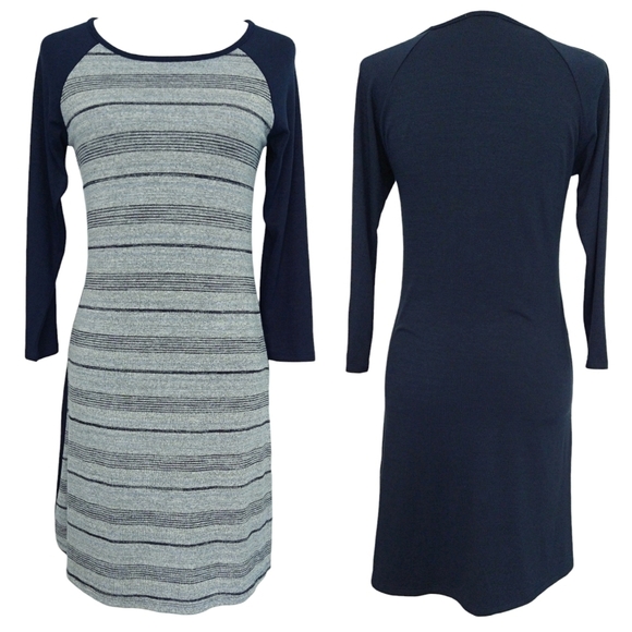 Market & Spruce Navy Blue Gray Striped Raglan Sleeve Knit Dress Stretchy Soft - Picture 1 of 6